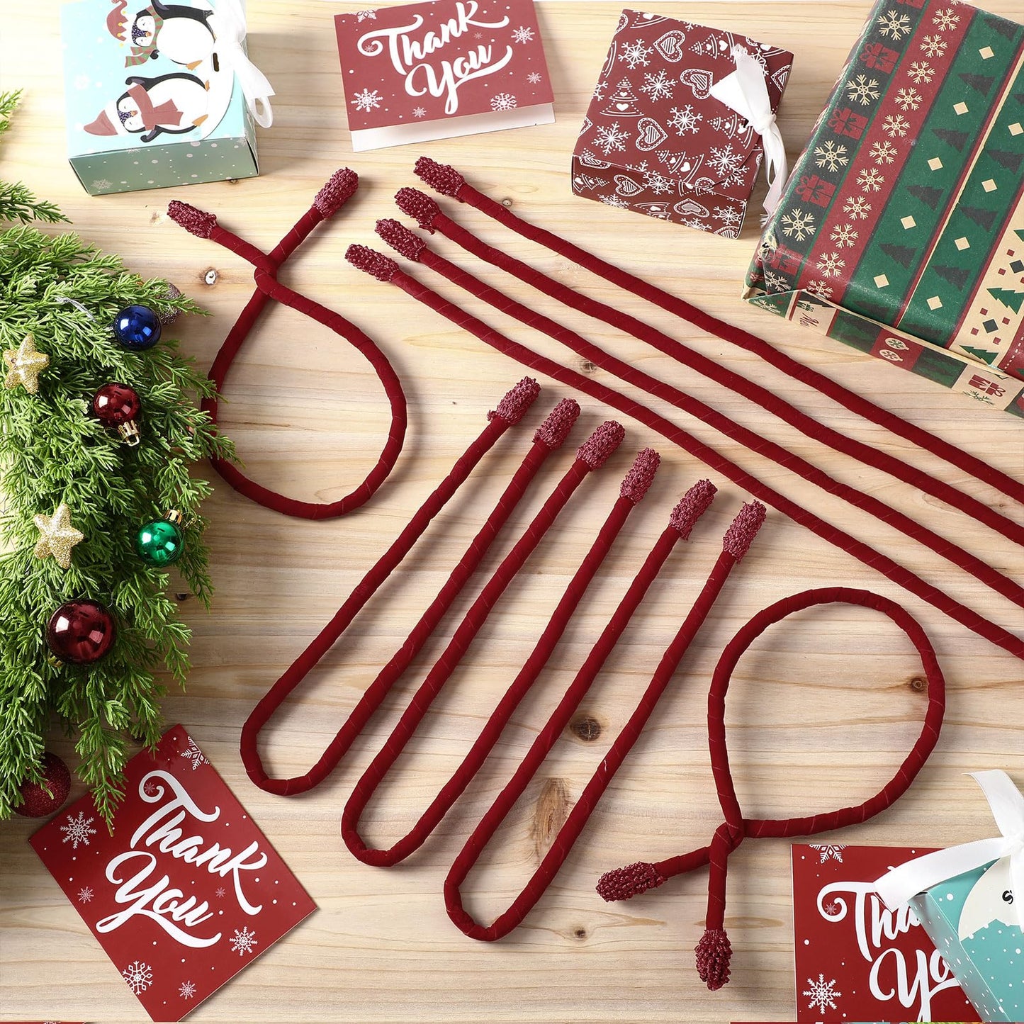 Zhengmy 16 Pcs 25 Inches Christmas Velvet Garland Ties Christmas Decorative Twist Ties for Banister Reusable and Flexible Twist for Xmas Home Decorations Holiday Craft Wrapping(Burgundy)