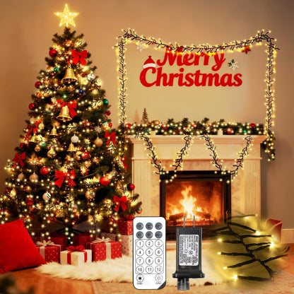 1200 LED 59FT Christmas Cluster Lights, Warm White Christmas Tree Lights Outdoor, Firecrackers String Light with 12 Modes Timer Remote, Waterproof Plug in Twinkle Fairy Light for Xmas Tree Garland