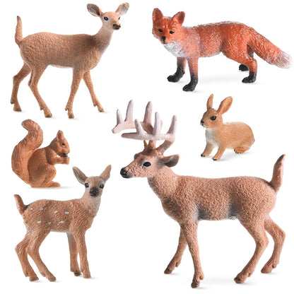 Skylety 6 Pcs Woodland Animals Figures Forest Deer Rabbit Squirrel Figurines Miniature Reindeer Family Woodland Animal Toys Cake Toppers for Wedding Birthday Party Decoration Favors