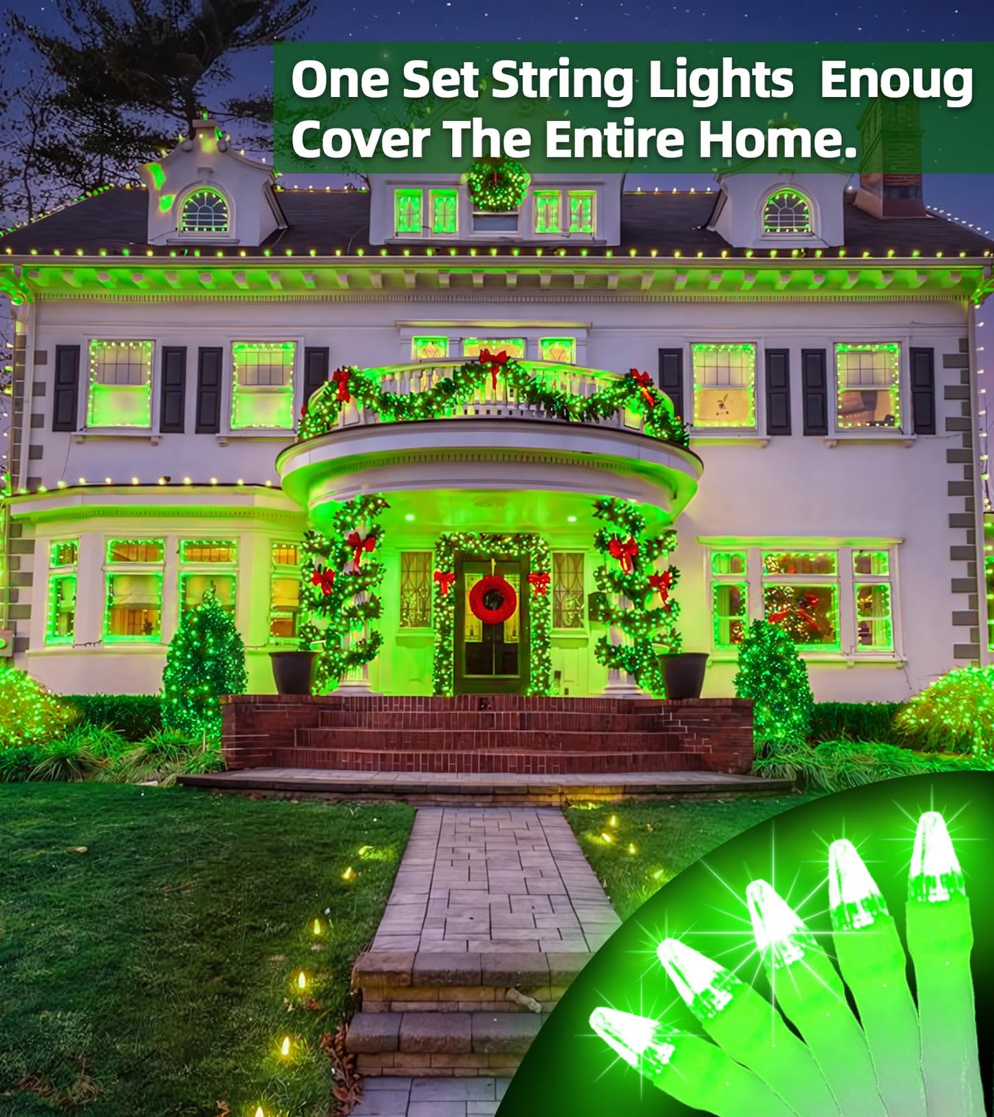 QUHUATU 1500 LED Chrstmas String Lights, 492FT Super Long Christmas Lights with 8 Modes, Christmas Tree Lights with Timer Memory for Indoor Outdoor Tree Fence Garden Xmas Wedding Party Decor Green