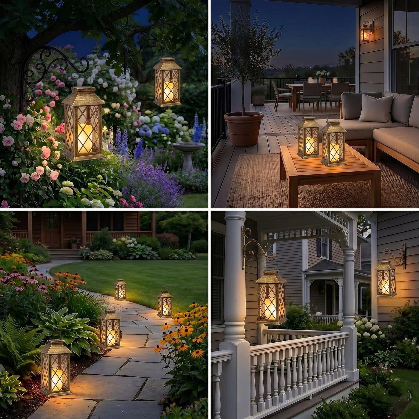 Yowin Solar Lanterns Outdoor Waterproof, 2 Pack Hanging Solar Lanterns with Flickering Candle, Tempered Glass Solar Lamp Outdoor for Garden Wall Table Patio Yard Fence, Housewarming Gift - Bronze