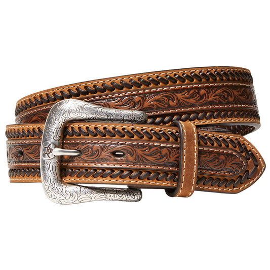 ARIAT Men's Buck Stitch Southwestern Leather Belt, Tan/Brown Thread, 38