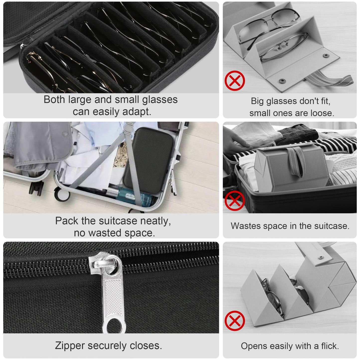 Bukere Travel Sunglasses Organizer Case Adjustable Slot For Multiple Eyeglasses Hard-shell Portable Storage Box for Men Women