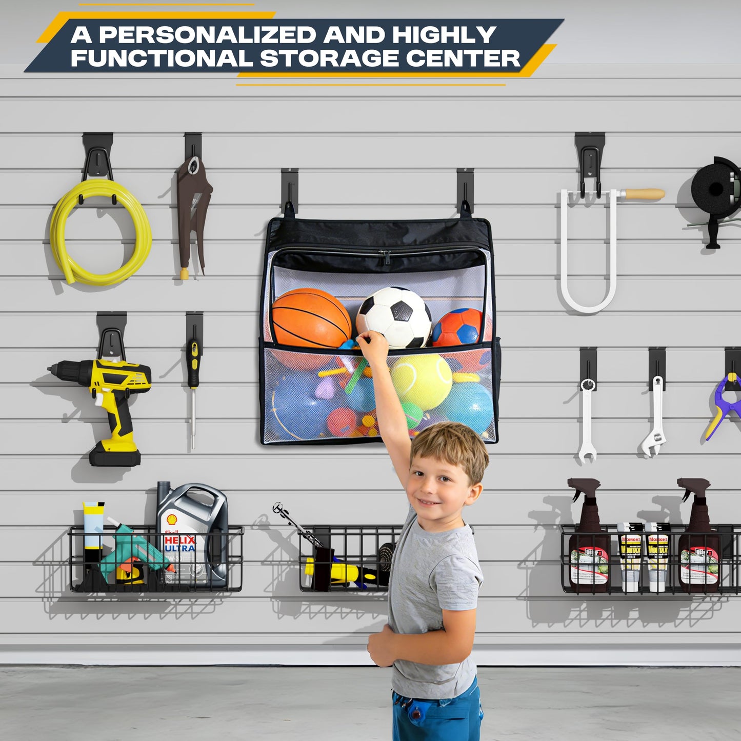 FOFARY 35Pcs Slatwall Accessories Kit, with Slatwall Hooks, Baskets, Shelves, Bins, Heavy Duty Slat Wall Accessory for Garage Organization, Workshop & Utility Room