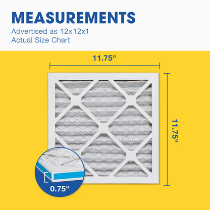 Aerostar 12x12x1 MERV 8 Air Filter, 6 Count, ACTUAL SIZE (11.75 x 11.75 x 0.75), HVAC, Air Conditioning & Furnace Filter Captures Dust, Lint & Pollen (MPR 600 / FPR 5), Made in USA