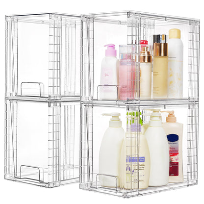 Vtopmart 4Pack Large Stackable Kitchen Pantry Storage Drawers, Clear Organizer Bins with Handles, Acrylic Drawer Organizers for Kitchen Pantry, Bathroom Undersink, Cabinet Organization and Storage