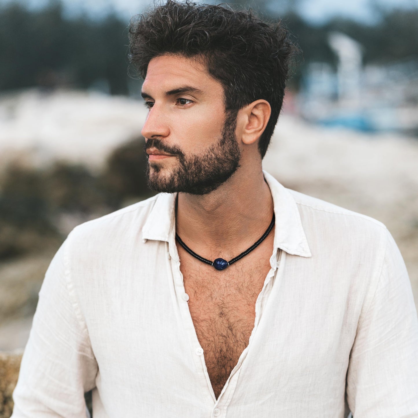 TIYO Mens Necklace Black Pearl Pendant Men’s Beaded Necklace for Men Jewelry Beach Surfer Necklaces for Fathers, Boyfriend, Husbands Gifts (01 black, 18")