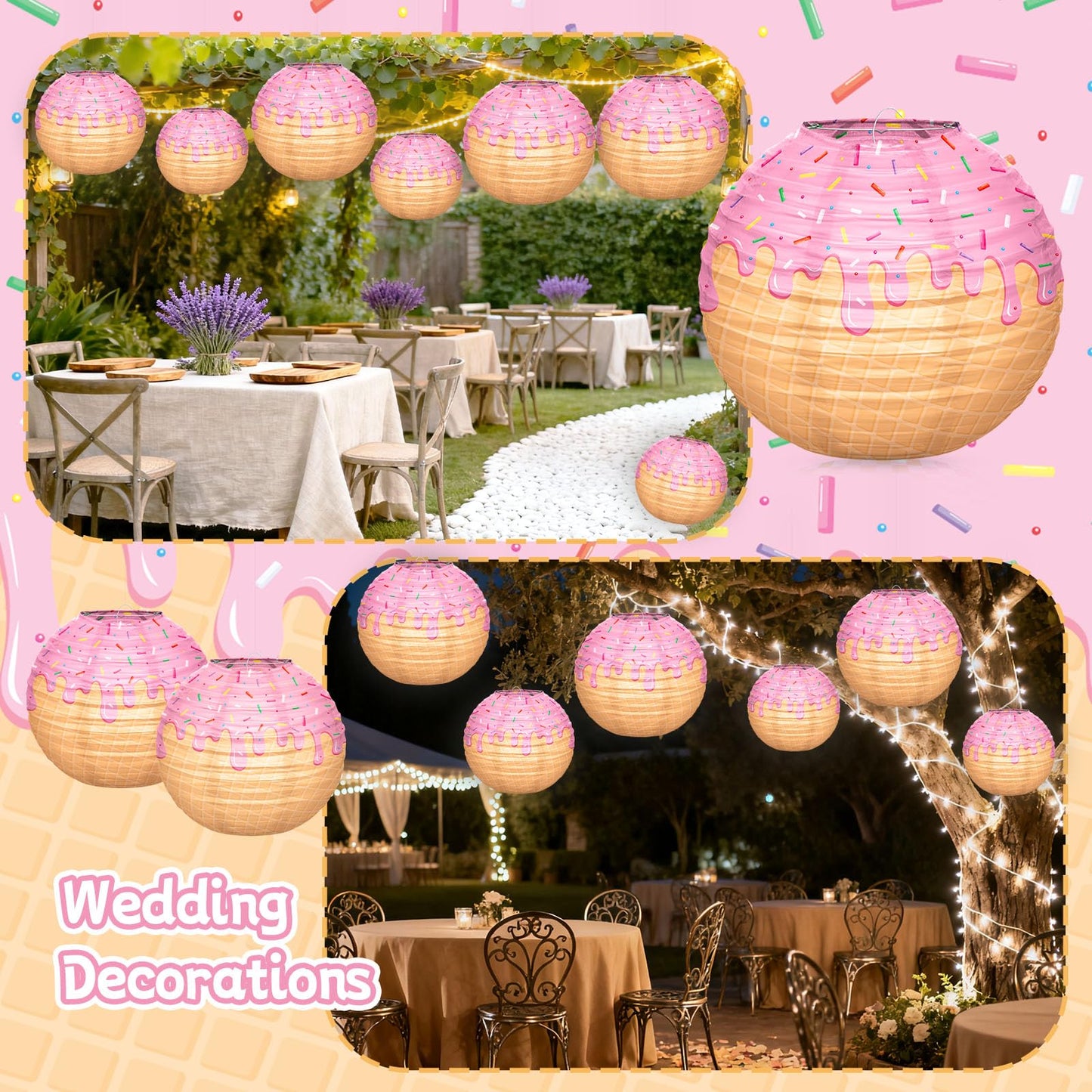 6pcs Ice Cream Baseball Drip Paper Lanterns, 8 Inch Round Hanging Party Decorations for Baseball Theme Party Birthday Christmas Backyard Porch Room Indoor/Outdoor Home Holiday Supplies