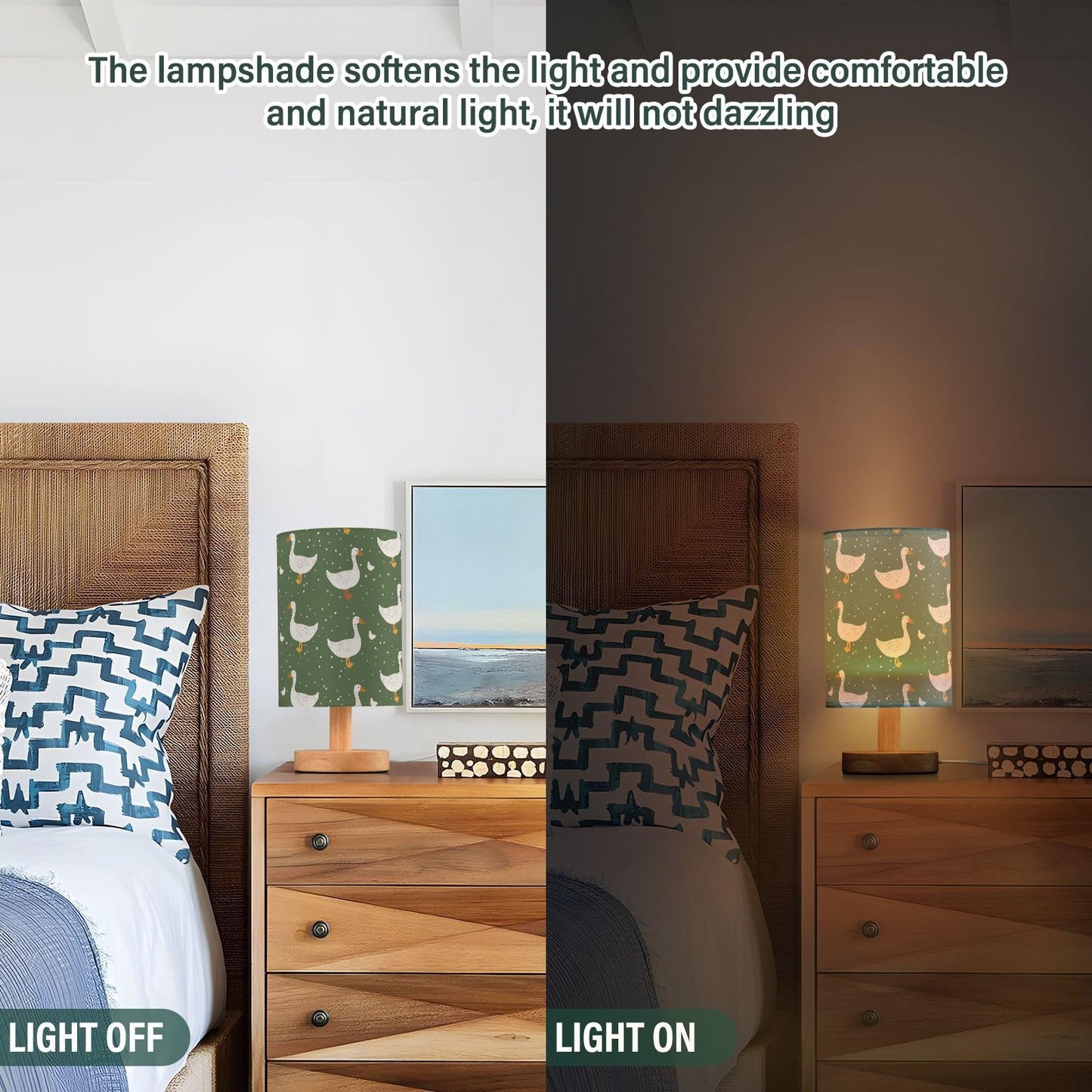 Oarencol Bedside Table Lamp Cute Goose Green Nightstand Lamp with Wood Desk Lamps for Bedroom Living Room Nursery Office Home Decor