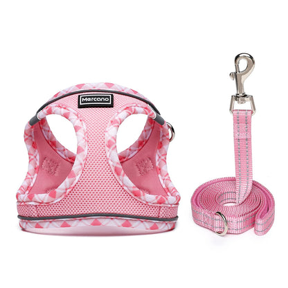 Mercano Soft Mesh Dog Harness and Leash Set, No-Chock Step-in Reflective Breathable Lightweight Easy Walk Vest Harnesses with Safety Buckle for Small Dogs, Cats (Pink, S)