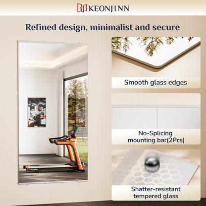 Keonjinn Home Gym Mirror, 72" x 30" Workout Mirrors for Home Gym, Frameless Tempered Glass, Full Body Wall Mirrors for Fitness Exercise, Yoga Room, Dance Studio, Garage