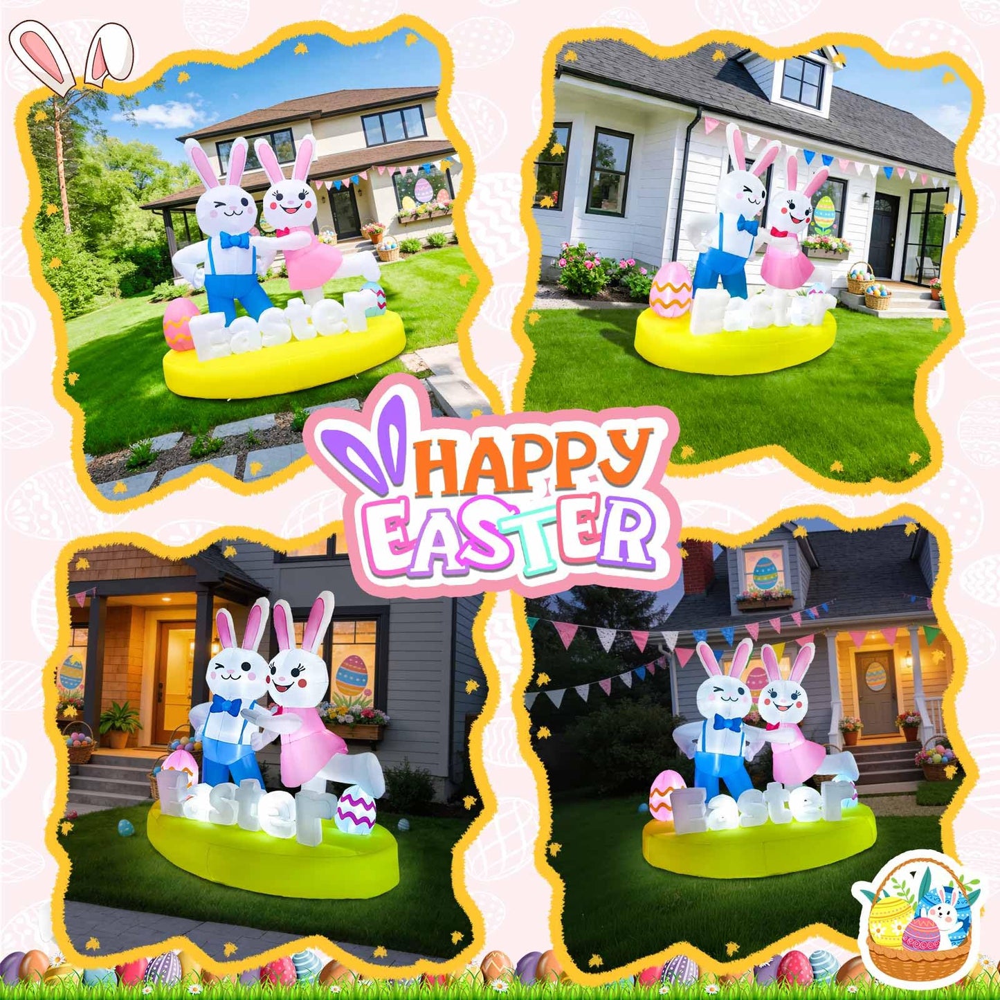 6FT Easter Inflatables Outdoor Decoration Inflatable Bunny Lover Dancing Built in LED Lights Bunny Blow Up Yard Decoration for Lawn Garden Holiday Party(with Storage Bag)