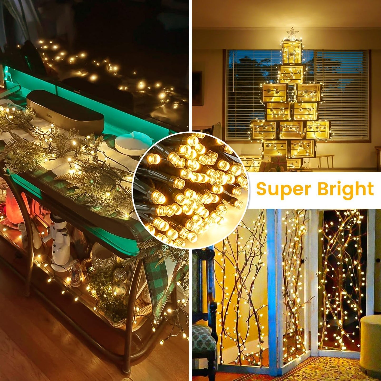 Connectable 240LED 88Ft 13Modes String Lights Outdoor Indoor | Extendable Green Wire Christmas String Lights with Timer | Twinkle Fairy Light Plug in for Xmas Tree Garden Decor Party (Warm White)