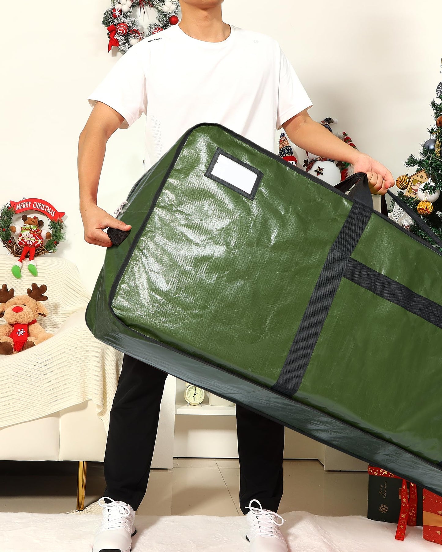 HOMEST Christmas Tree Storage Bag, Fits for 4.5-7ft Xmas Artificials, Zippered Bag with Reinforced Carrying Handles, Green (Bag Only）