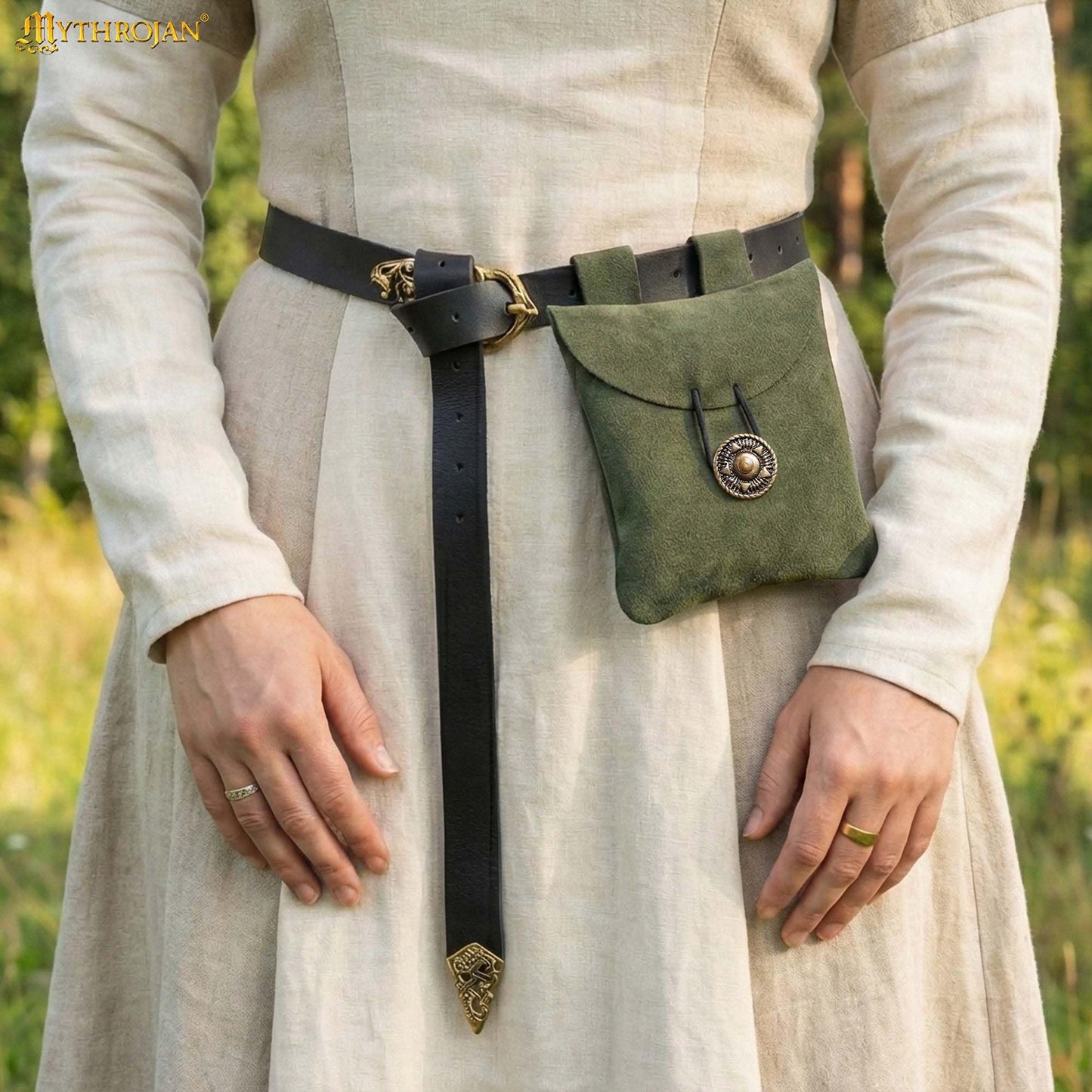 Mythrojan Medieval Renaissance Suede Jewelry Belt Pouch LARP Costume Waist Bag - Dark Green