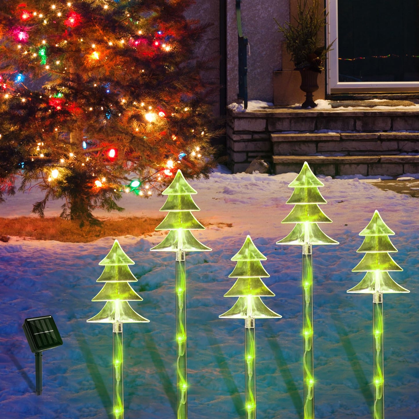 ILLUMINEW Christmas Solar Stake Lights, 5 Pack Waterproof Landscape Christmas Lights, Pathway Christmas Decorations, LED Lights for Yard Lawn Patio Walkway Decor (5PCS Tree-Green)
