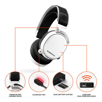 SteelSeries Arctis Pro Wireless Gaming Headset - Lossless High Fidelity Wireless + Bluetooth for PS5/PS4 and PC - White