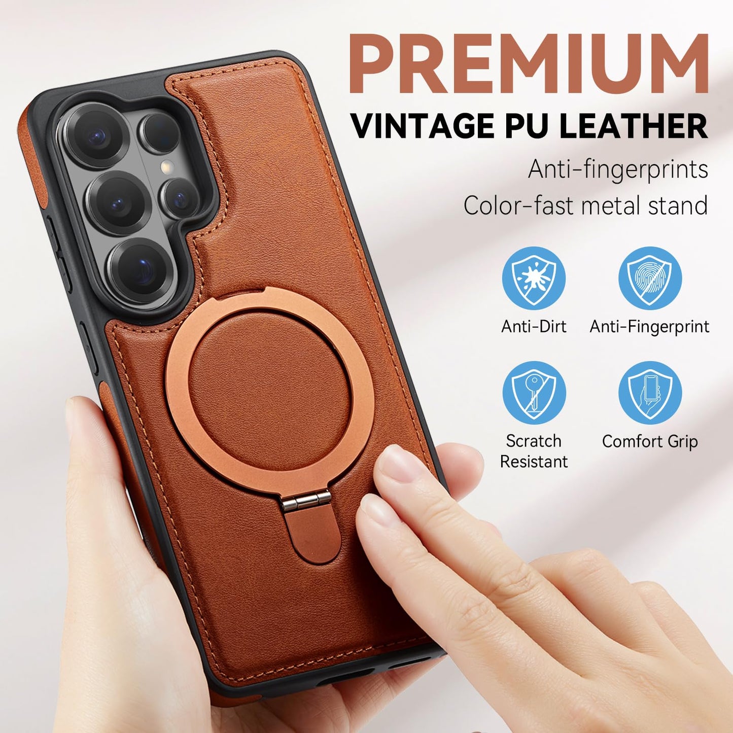 CHEEWADA for Samsung Galaxy S26 Ultra Case with Stand Compatible with Magsafe, Slim PU Leather & Rubber Drop Proof Magnetic Kickstand Protective Phone Cases Cover for Galaxy S26 Ultra 6.9", Brown
