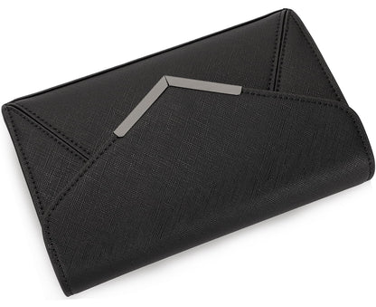 DEXMAY Women Envelope Clutch Faux Saffiano Leather Evening Handbag Foldover Clutch Bag Formal Dressy Purse Black