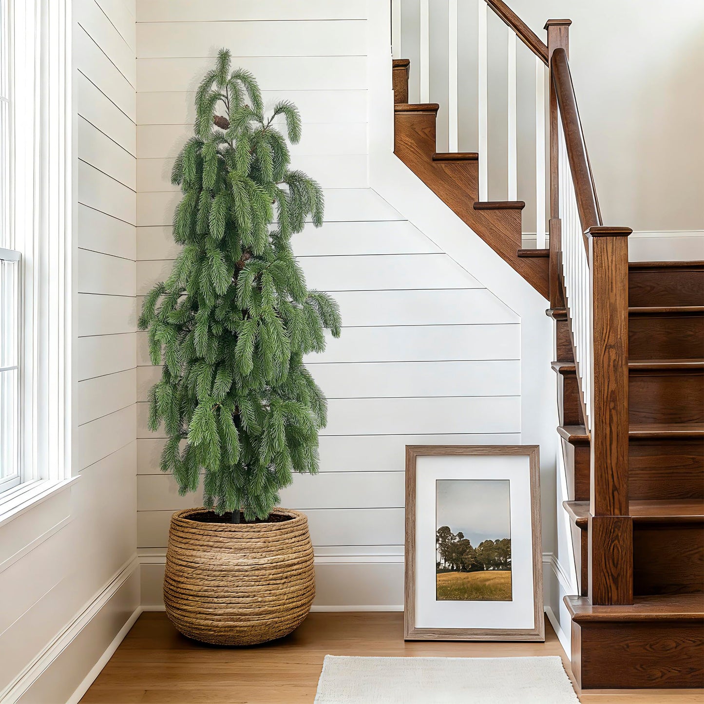 5FT Artificial Norfolk Pine Tree 1-Pack, Real Touch Faux Potted Plants in Black Pot, Fake Christmas Greenery for Indoor Outdoor Front Porch, Entryway, Year-Round Home Decor & Housewarming Gift