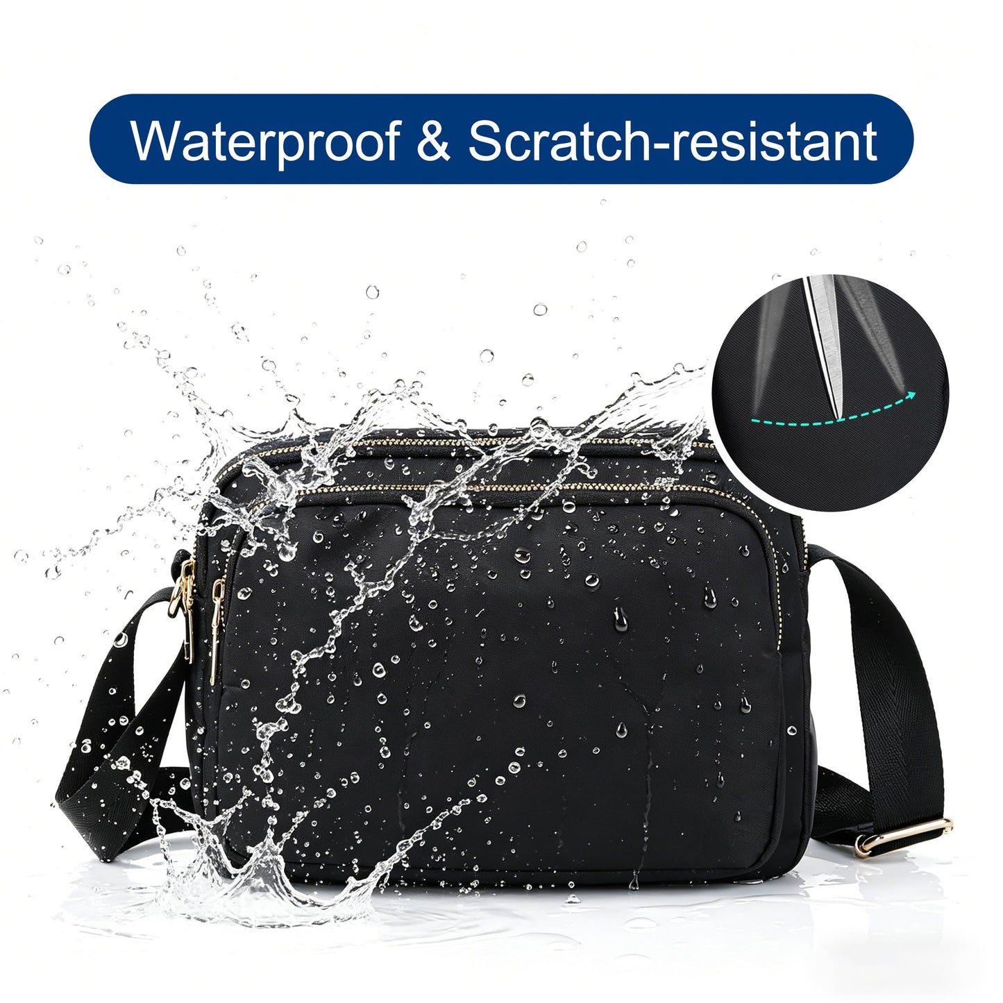 NYIKYUAM Small Nylon Crossbody Bag for Women, Multi-Pocket Shoulder Bag with Adjustable Strap, Water Resistant Messenger Purse for Travel & Daily Use, Model 5085, Black