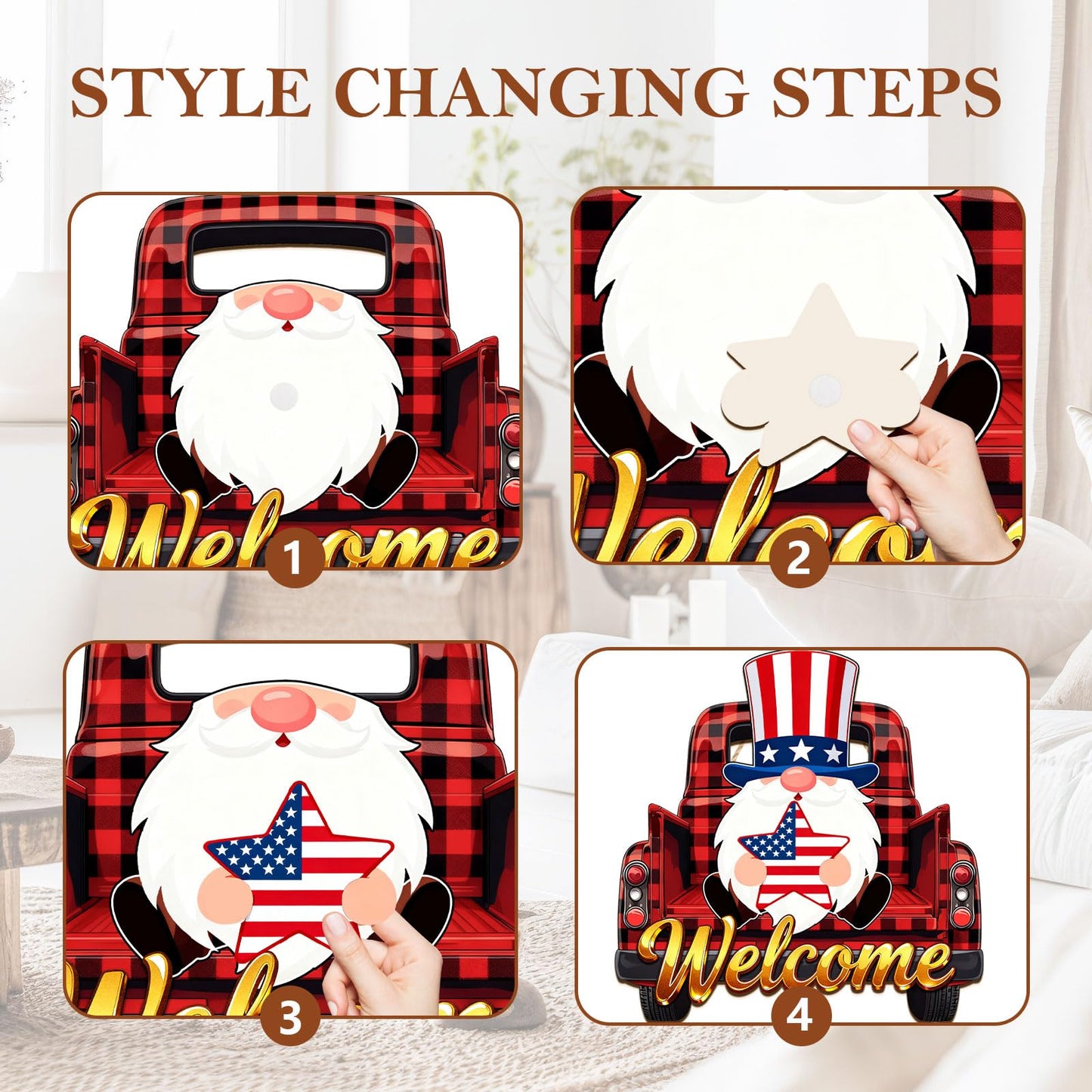 Interchangeable Wooden Gnome Decorations, Christmas Hanging Door Wall Decor, Changeable Holiday Seasonal Decor and Detachable Hats Welcome Sign, Gnomes Gifts for All Seasons, 32 PCS