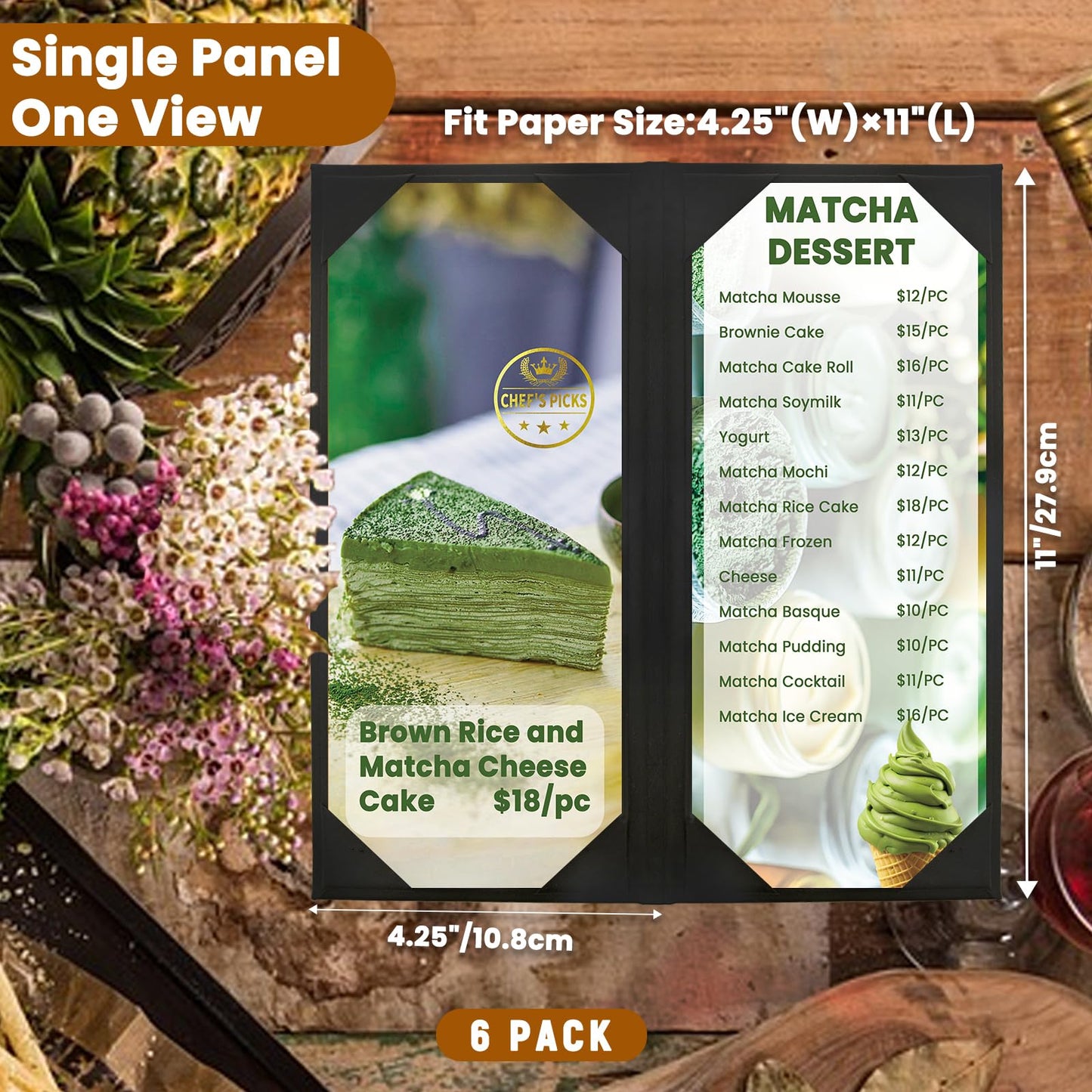 DUPDMKIN 6 Pack Menu Covers 4.25" x 11", PU Leather Menu Holder, Menu Book for Restaurant, Coffee Bars, Wine Lists, and Drink Specials