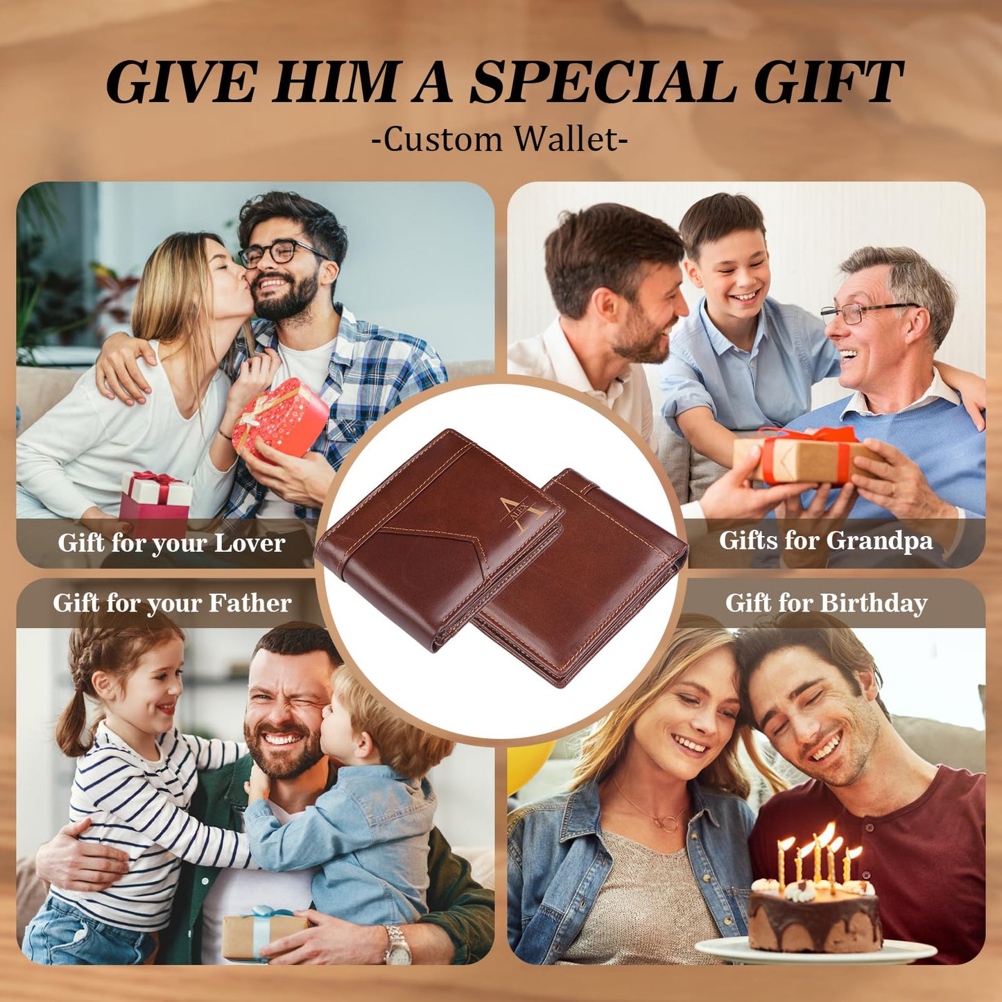 Personalized Genuine Leather Wallet for Men with Custom Name & Initial – Fathers Day Gift for Dad, Husband,Boyfriend– RFID Blocking Bifold Wallet, Unique Customized Gift for Men (Style 1)