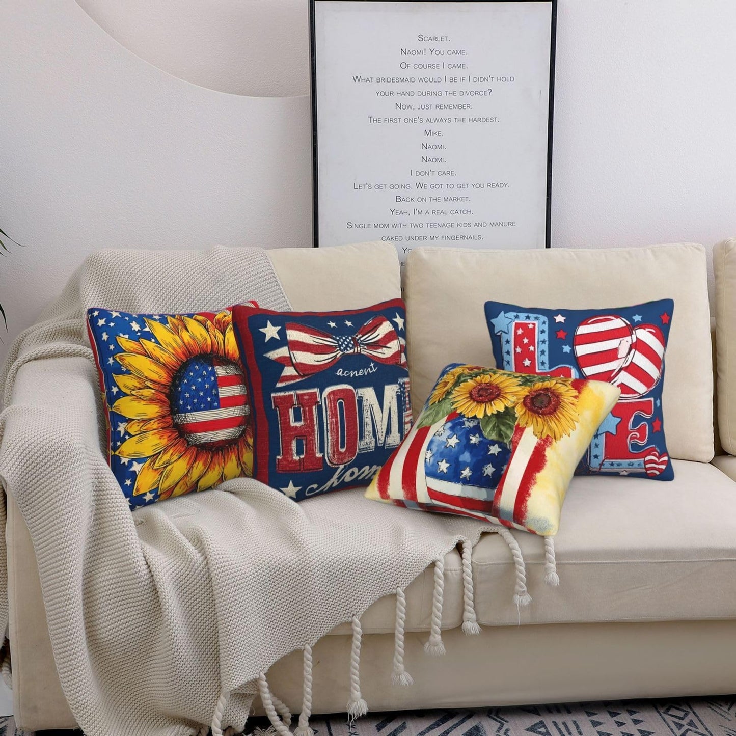 oyebn 4th of July Throw Pillow Covers Set of 4 Decorative Soft Double Sided Print Pillow Case Farmhouse Home Decor for Living Room Sofa Couch 18x18