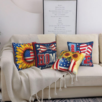 oyebn 4th of July Throw Pillow Covers Set of 4 Decorative Soft Double Sided Print Pillow Case Farmhouse Home Decor for Living Room Sofa Couch 18x18