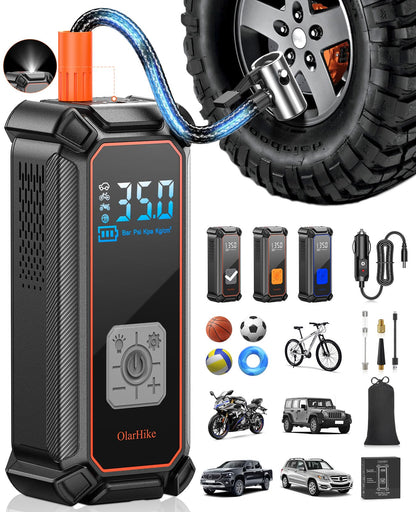 OlarHike Cordless Tire Inflator Portable Air Compressor, 150PSI Dual Power, 5400mAh & 12V DC Air Pump for Car Tires, Bike, Motorcycle, Bicycle, Electric Pump with LED Light & Digital Pressure Gauge