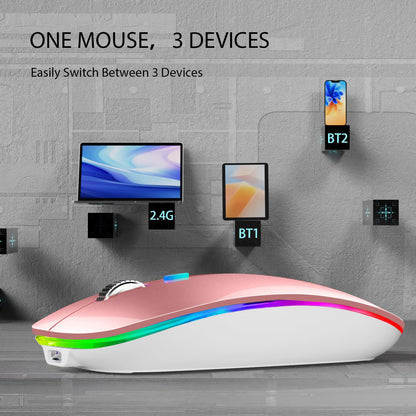TENMOS Wireless Bluetooth Mouse, LED Slim (Bluetooth 5.1/5.0 + USB) 2.4GHz Rechargeable Silent Bluetooth Wireless Mouse with Type C Adapter for Laptop/MacBook/iPad OS 13 and Above (Matte Black)