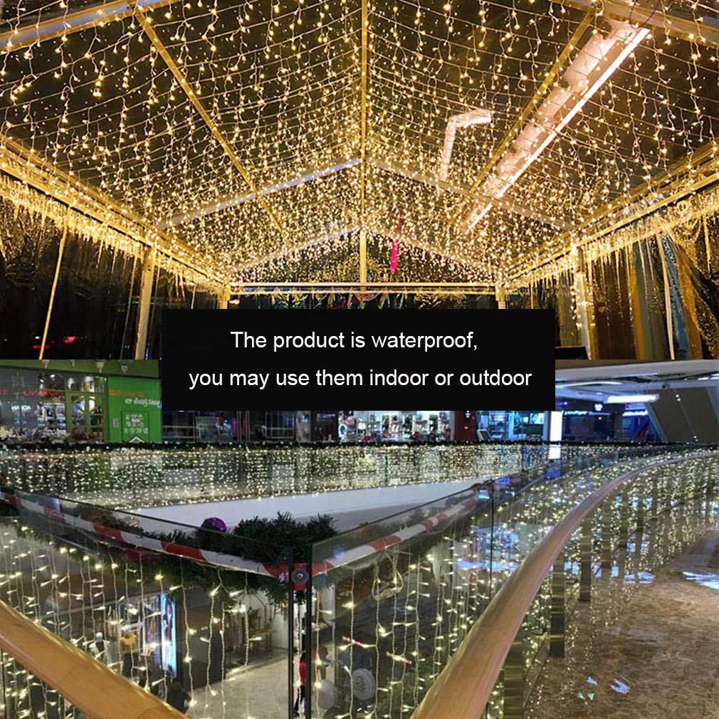 ZIMINGU Icicle Dripping Lights, 13FT 144 LEDs 8 Modes Christmas Connectable Twinkle Window Curtain Fairy Waterfall Diwali Ceiling String Lights for Outdoor Indoor Decorations (Warm White, 4X0.6M)