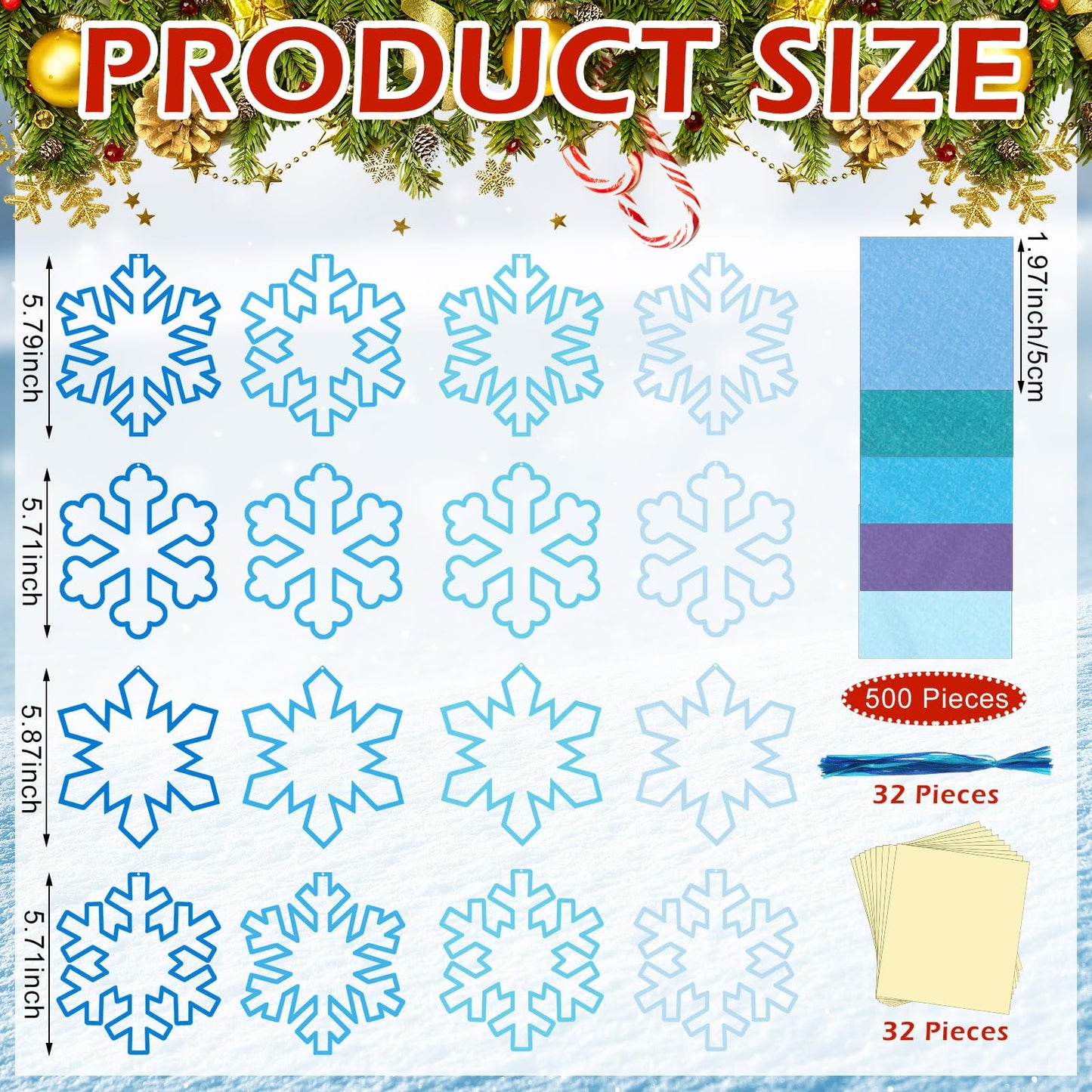 Motipuns 32 Pcs Winter Snowflake Suncatcher Ornament Craft Kit with Blue Ribbon, Christmas Window Art Decoration DIY Ornament Set for Adults Winter Activity