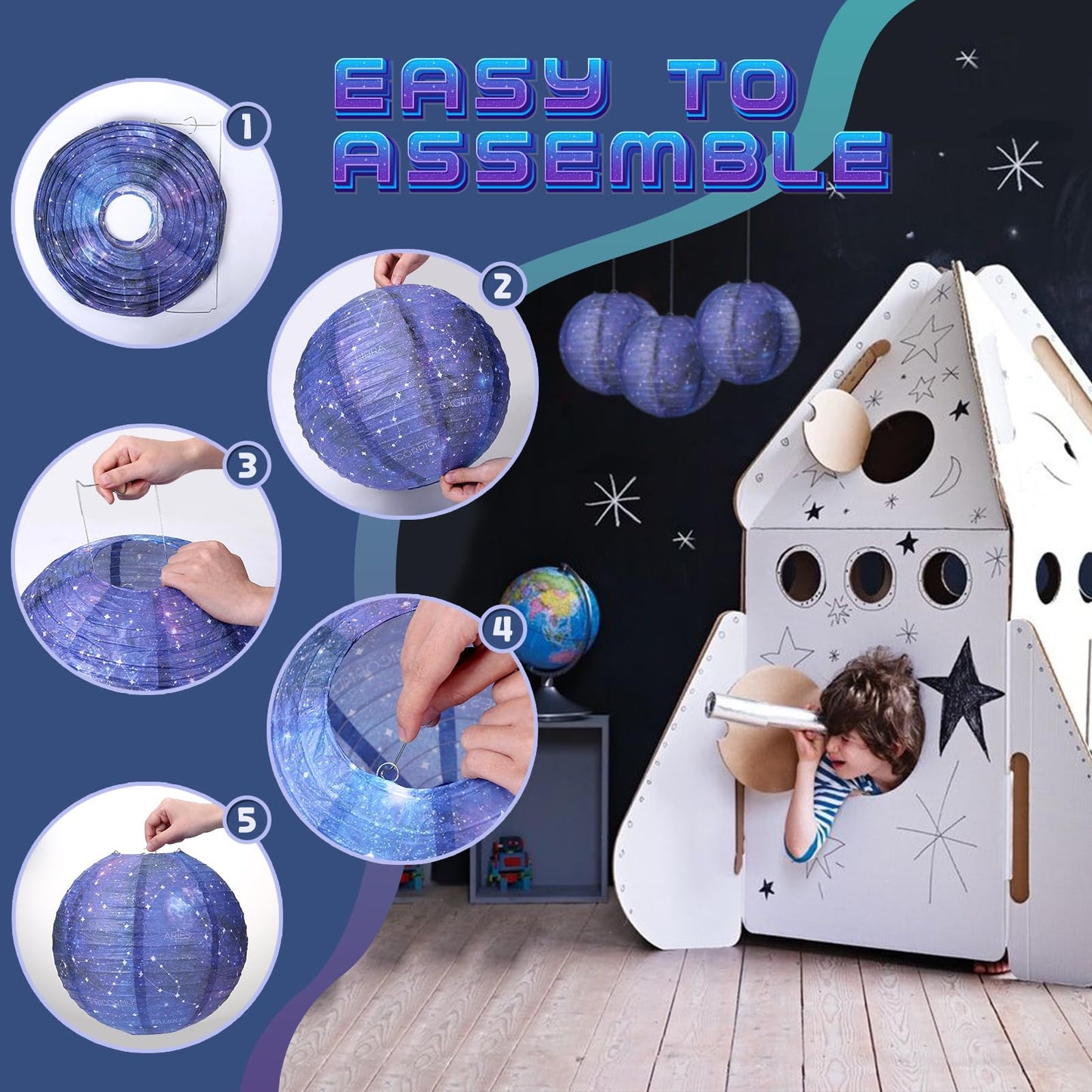 3pcs Galaxy Paper Lanterns with Constellation, 12 inch Space Party Decor, Galaxy Themed Paper Lanterns for Galaxy Party Decorations Party Birthday Room Decorations
