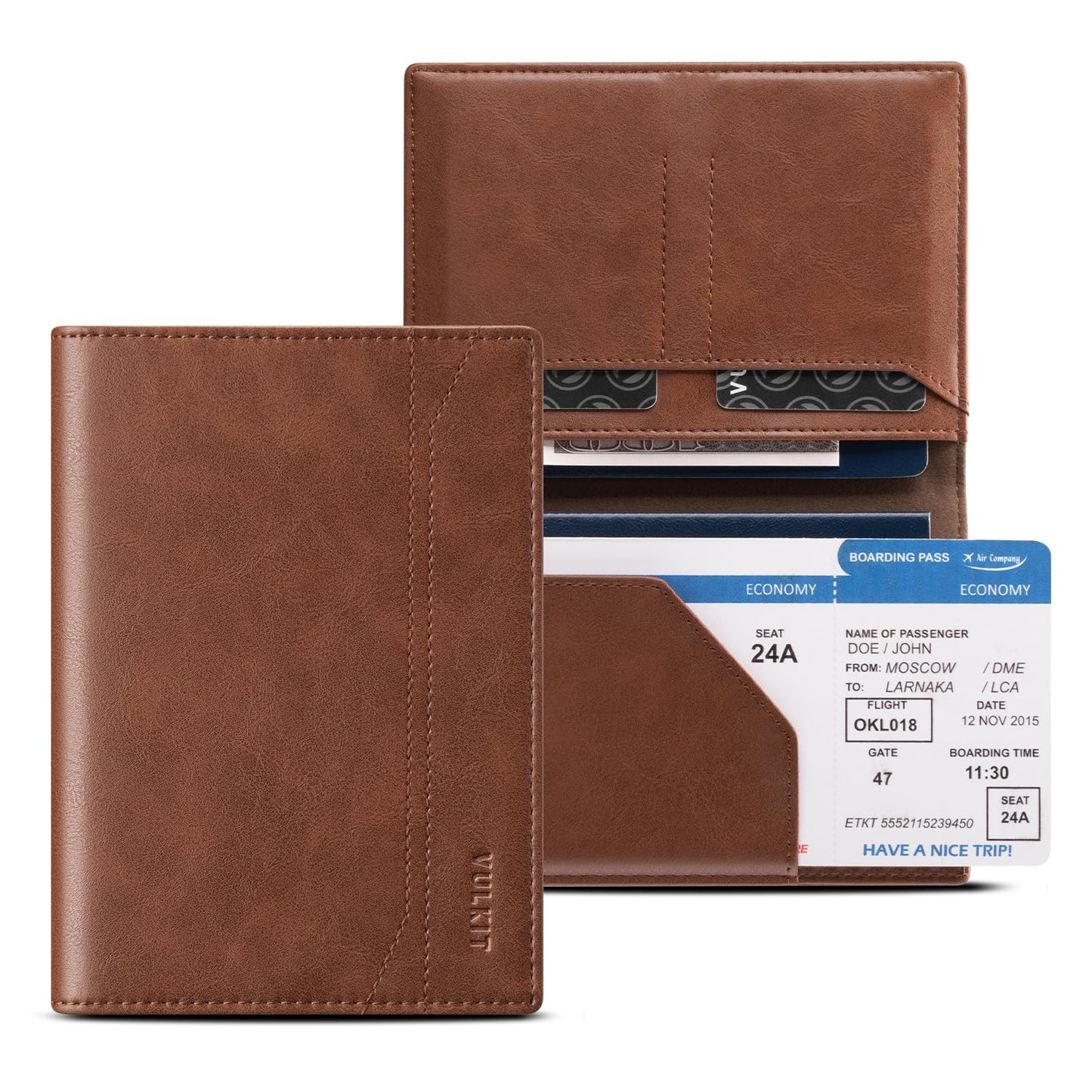 VULKIT Passport Holder for Travel, Rfid Blocking Passport Cover, Slim Travel Wallet for Men & Women, Cognac Brown