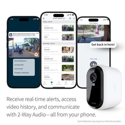 Arlo Essential Security Camera 2K | Outdoor - Indoor | 2nd Gen | Wireless with Spotlight, 2-Way Audio, Color Night Vision, Live Stream, Motion Activation, Real Time Notifications - White, 3 Cameras