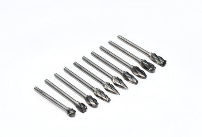YUFUTOL 1/8 inch Carbide Burr Set - 10pcs Aluma Cut Carbide Rotary Burrs for Aluminum 3mm Shank Fits Die Grinder Drill for Woodworking,Drilling, Aluminum Craving,Engraving, Polishing