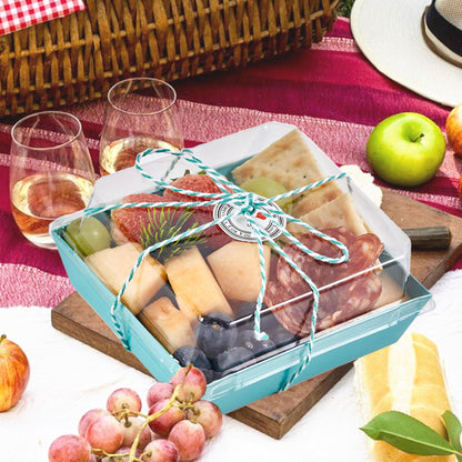 Leafiew 50 Pack Small Charcuterie Boxes with Clear Lids - To Go Paper Mini Charcuterie Box, Disposable Food Containers, 5Inch Dessert Boxes - Sandwich, Cookie, Sushi, Cake Slice, Strawberries (Blue)