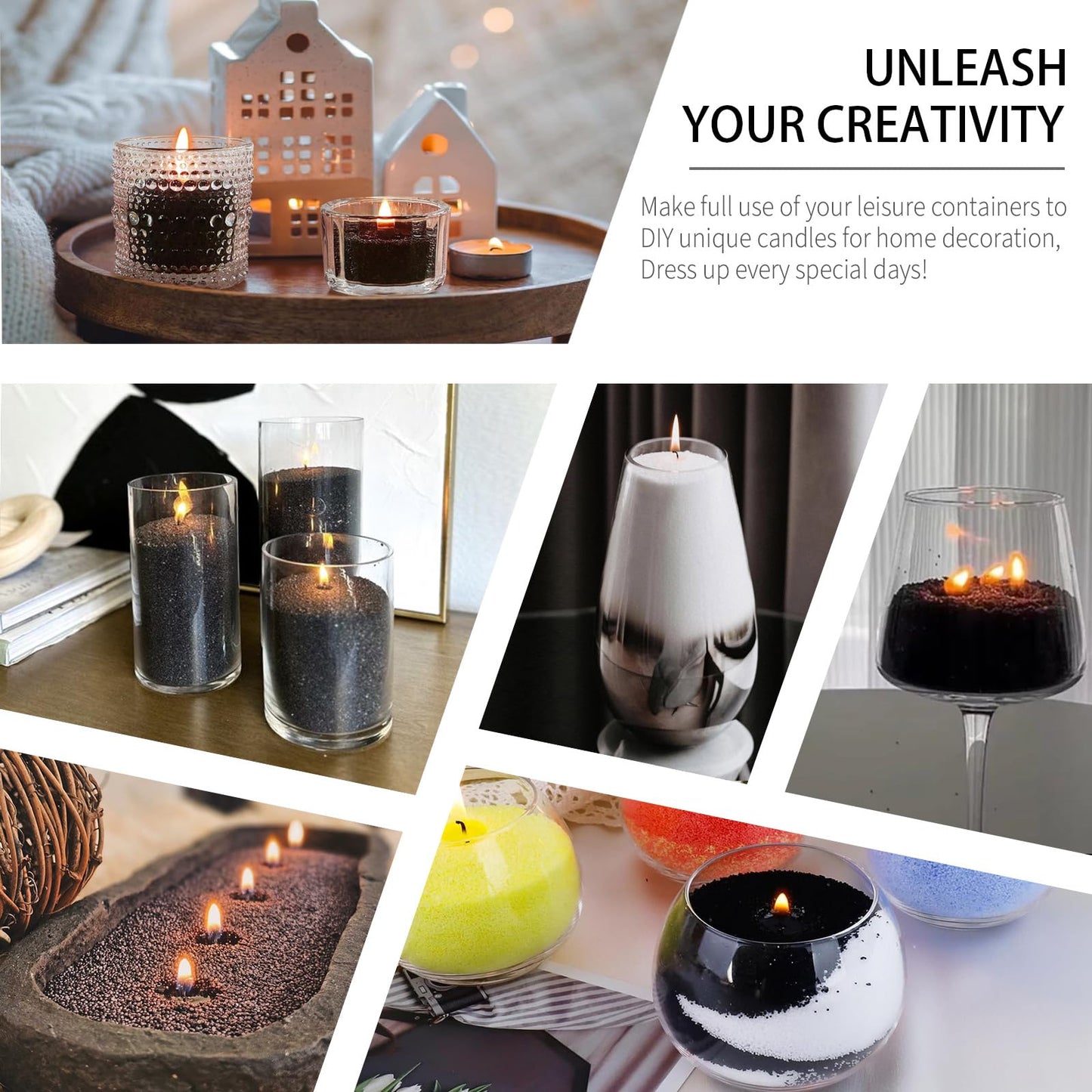 Pearled Candle Sand Set - 2.2Lb Sand Wax, 50X 6” Wicks, 6X Essential Oils, 2X Candle Jars with Lids, Smoke Free Powder Snow Halloween Candles, Over 240 Hours Burn Time DIY Candle Making Kit, Black