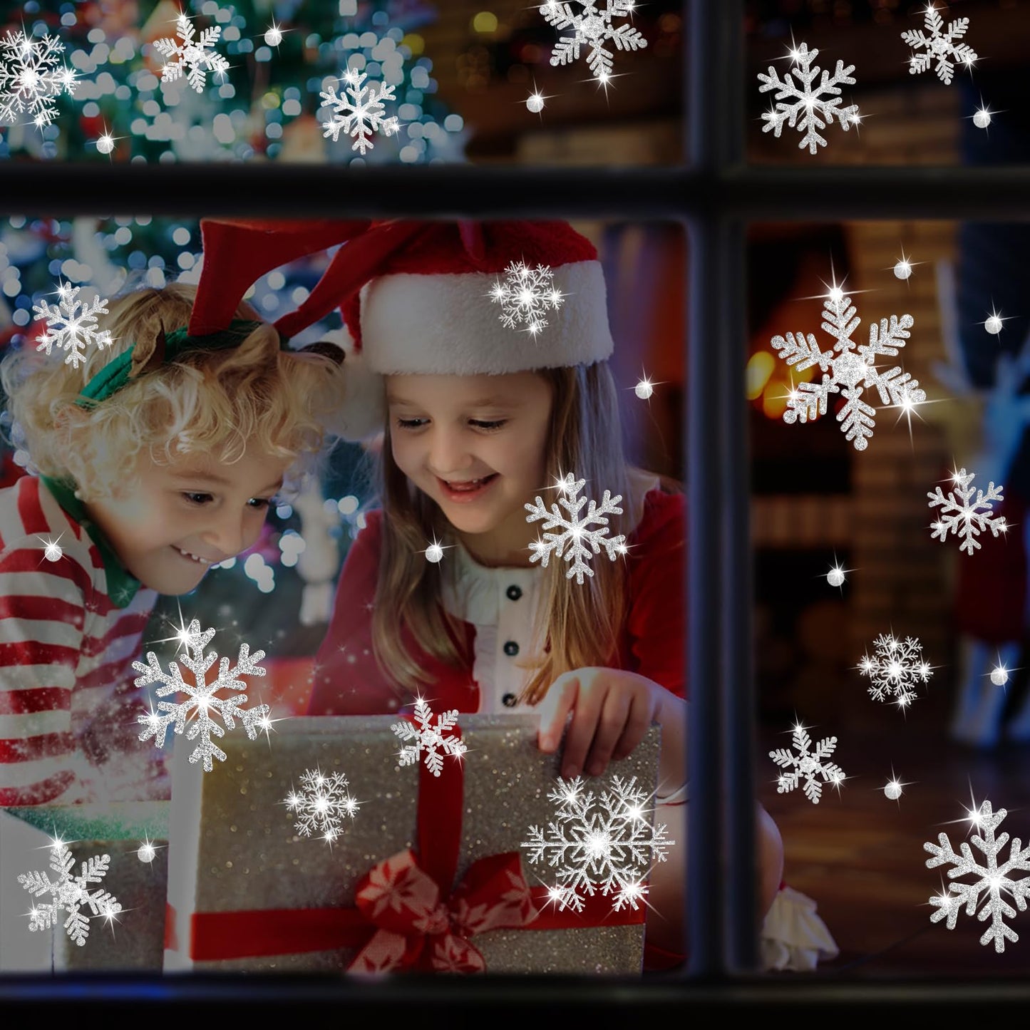 LUDILO 240Pcs Christmas Window Clings Glitter Snowflakes Window Decals Static Window Stickers for Christmas Decorations Windows Décor Ornaments Xmas Party Supplies Thanksgiving Party Décor