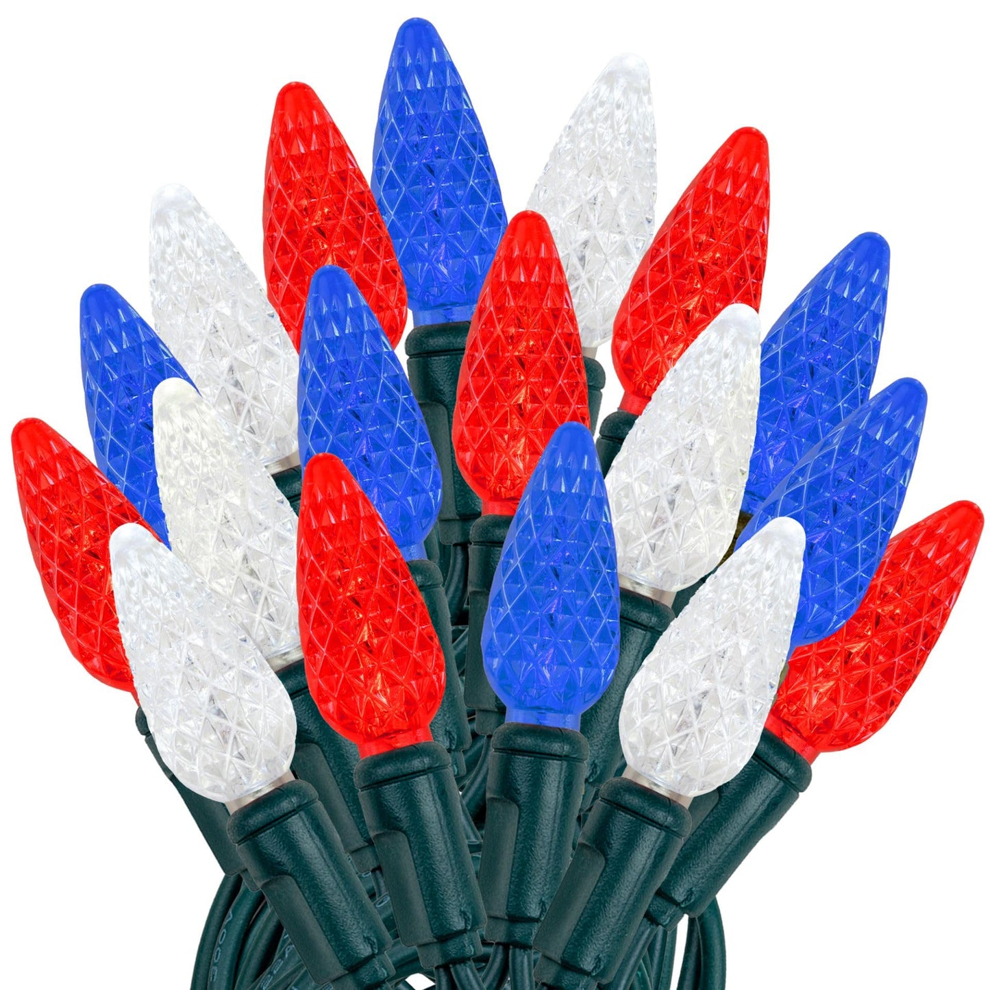 Novelty Lights 24FT 70 LED C6 LED USA String Lights, Outdoor Christmas Tree Commercial Grade LED String Lights, Coaxial Permanent Christmas Lights Outdoor Tree Decorations Outdoor (Red/White/Blue)