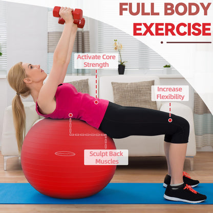 Fitvids Anti-Burst and Slip Resistant Exercise Yoga Ball with Quick Pump 48-55cm, M, Red