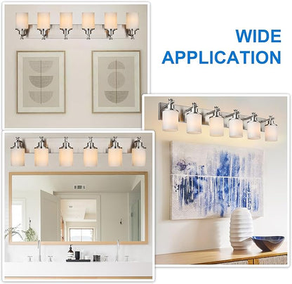 MELUCEE 6-Light Bathroom Vanity Light, Bathroom Light Fixtures Over Mirror with Milky White Glass Shade, Brushed Nickel Finish Wall Light for Kitchen Dressing Room Living Room Hallway, E26 Base