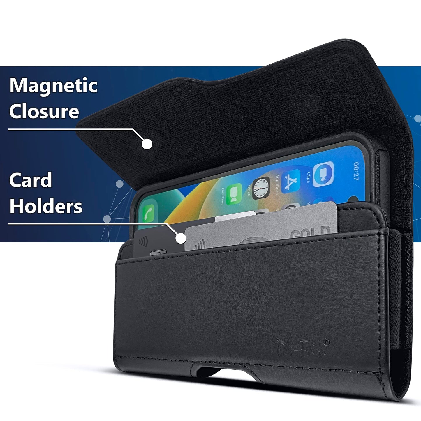DeBin Holster for Samsung Galaxy S25+ S24+Plus 5G, S23+ S22+ S21+ S20+ S10+ S9+ S23 FE, Cell Phone Belt Holder Case with Clip, ID Credit Card Slot Pouch for Men (Fits Phone with Case on) Black