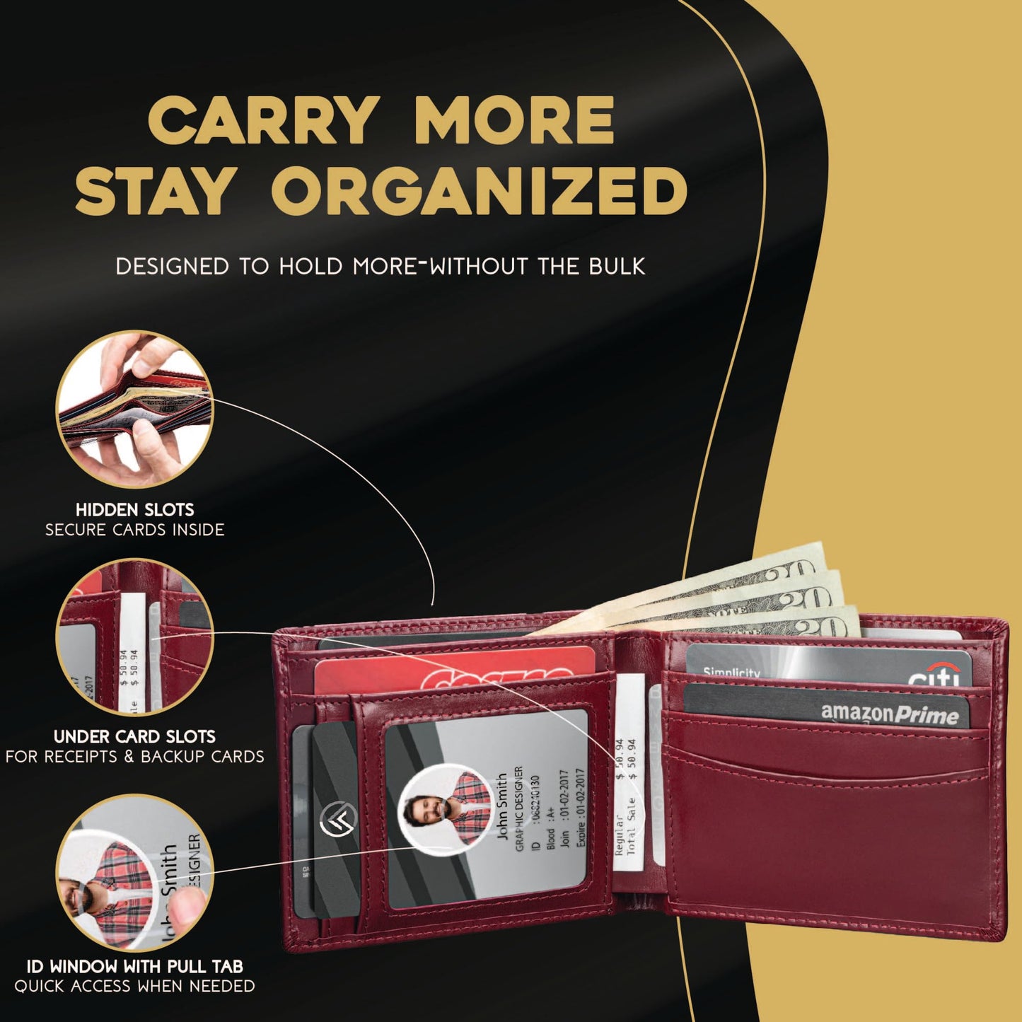 Claasico Men’s Bifold Wallet for Men – Genuine Leather RFID Wallet, Slim Billfold Cardholder w/ID Window – Gift Box Included