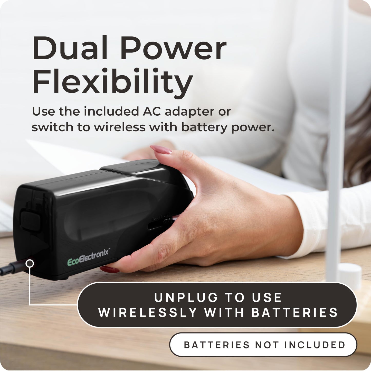 EcoElectronix Portable Automatic Electric Stapler Pro - 30 Sheet Capacity, Quiet Operation, Jam-Free and Easy Reload - AC Adapter/Battery Powered, (Black)