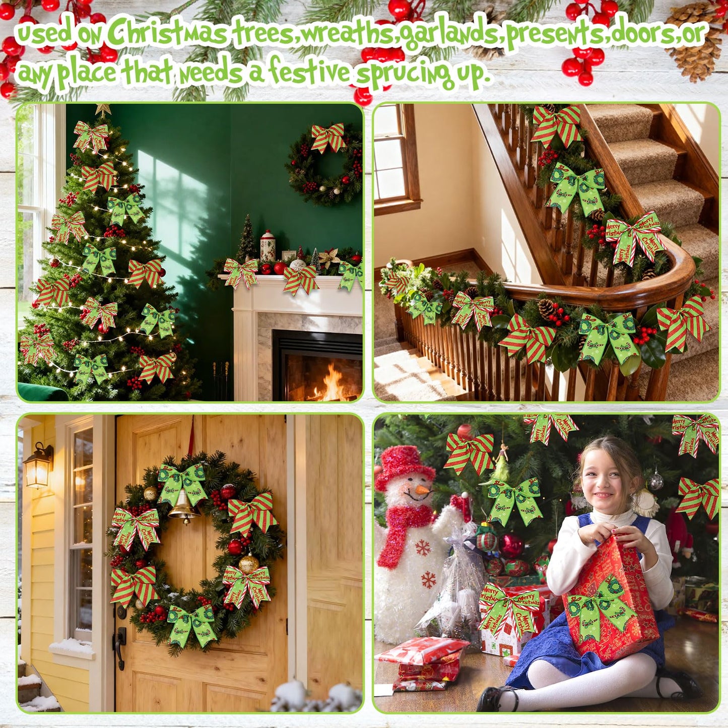 WinPion 12 Pcs Christmas Bows,6 Inch Large Red Green Christmas Wreaths Bows for Tree Gift Wrapping Garland,Holiday Decorations Party Crafts Tree Ribbon Ornaments