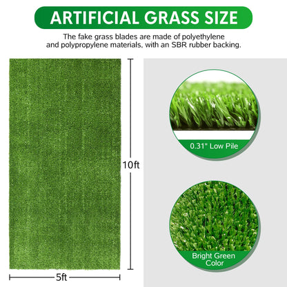 XLX TURF Artificial Grass Outdoor Runner Rug - 5FT x 10FT Fake Grass Carpet Low Pile Turf for Balcony Dogs Kids Playground - Pets Friendly