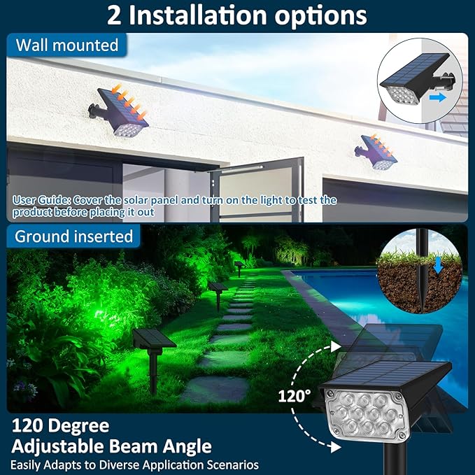 T-SUNUS Christmas Green Solar Spot Lights Outdoor, Landscape Spotlights 2 Modes Dusk to Dawn Waterproof IP65 for Accent Uplighting Tree St. Patrick's Day Yard Statue Graveyard Driveway Flag Halloween